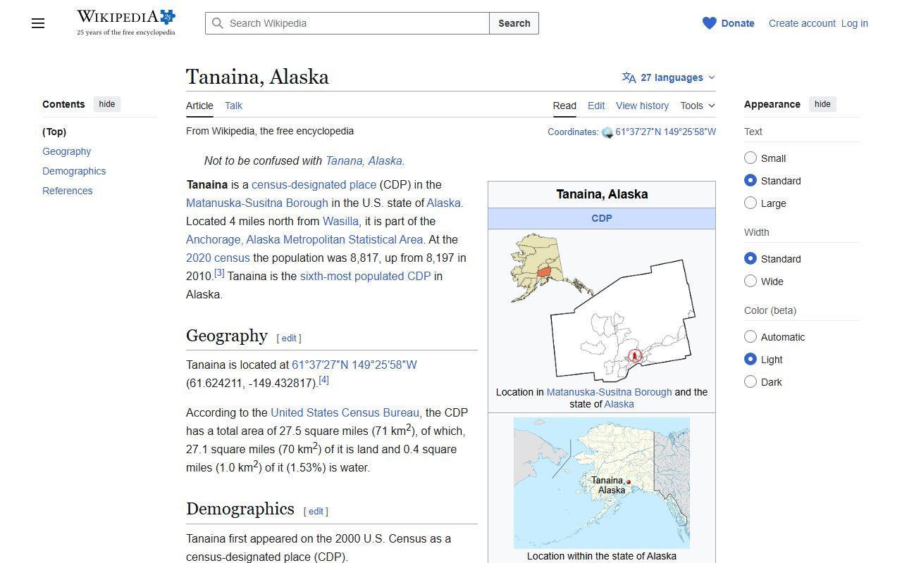 Tanaina Alaska inmate population community overview