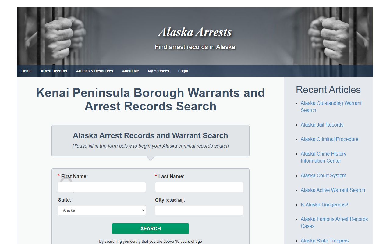 Kenai Peninsula Borough inmate population arrest records resource