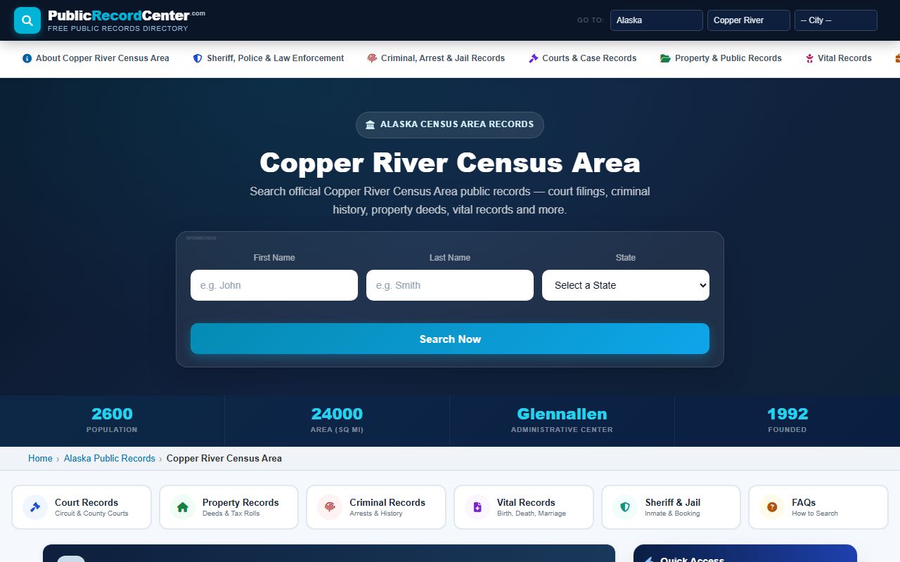 Copper River Census Area inmate population public records search