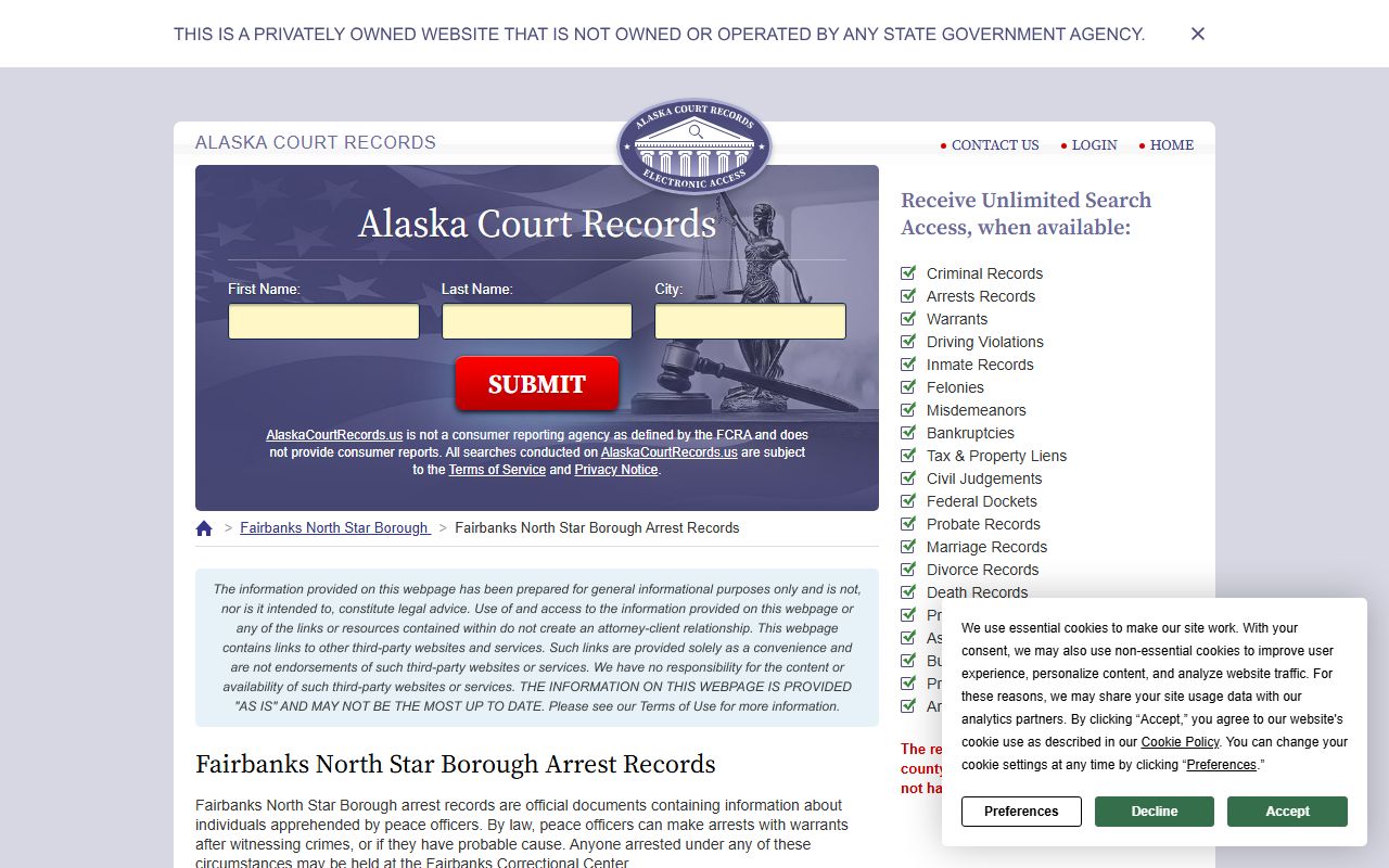 Fairbanks North Star Borough inmate population arrest records