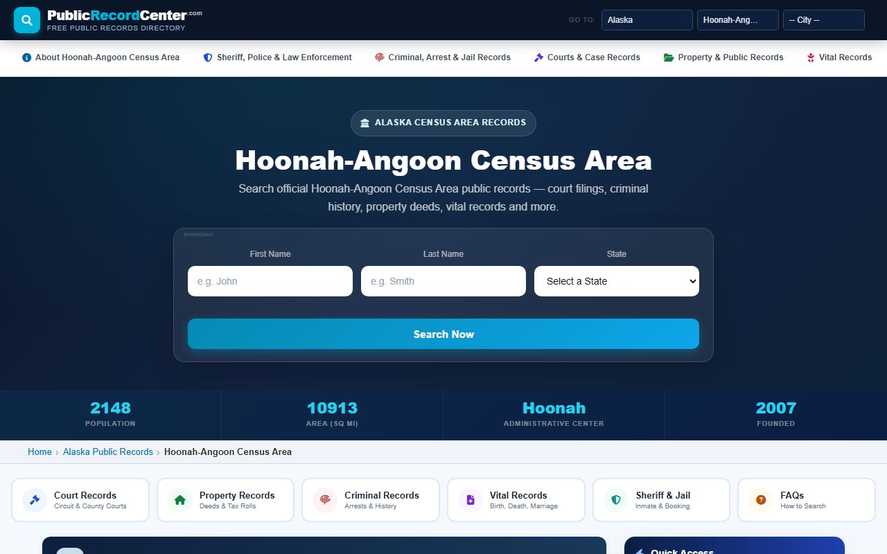 Hoonah-Angoon Census Area inmate population public records search