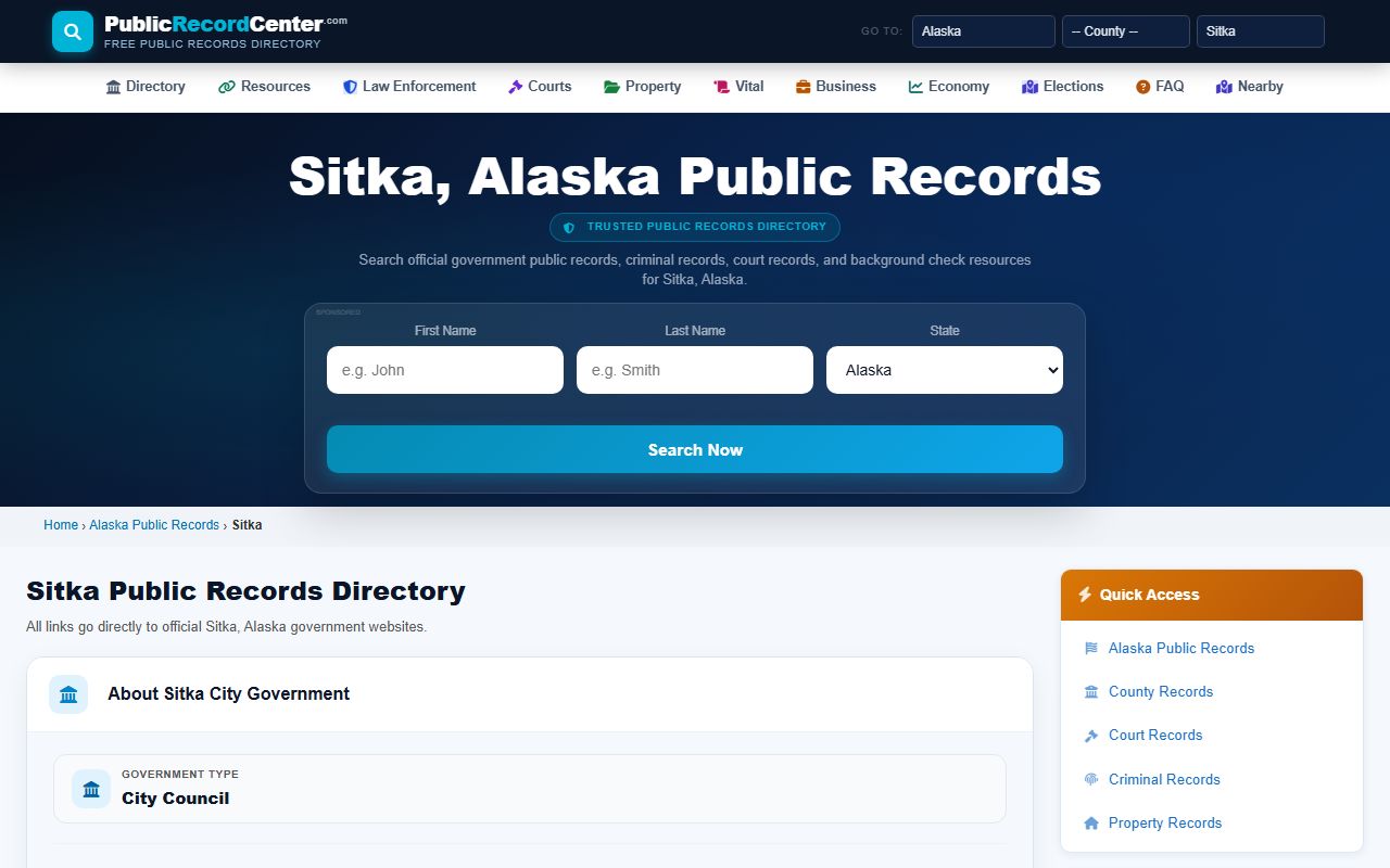 Sitka City and Borough inmate population public records resource