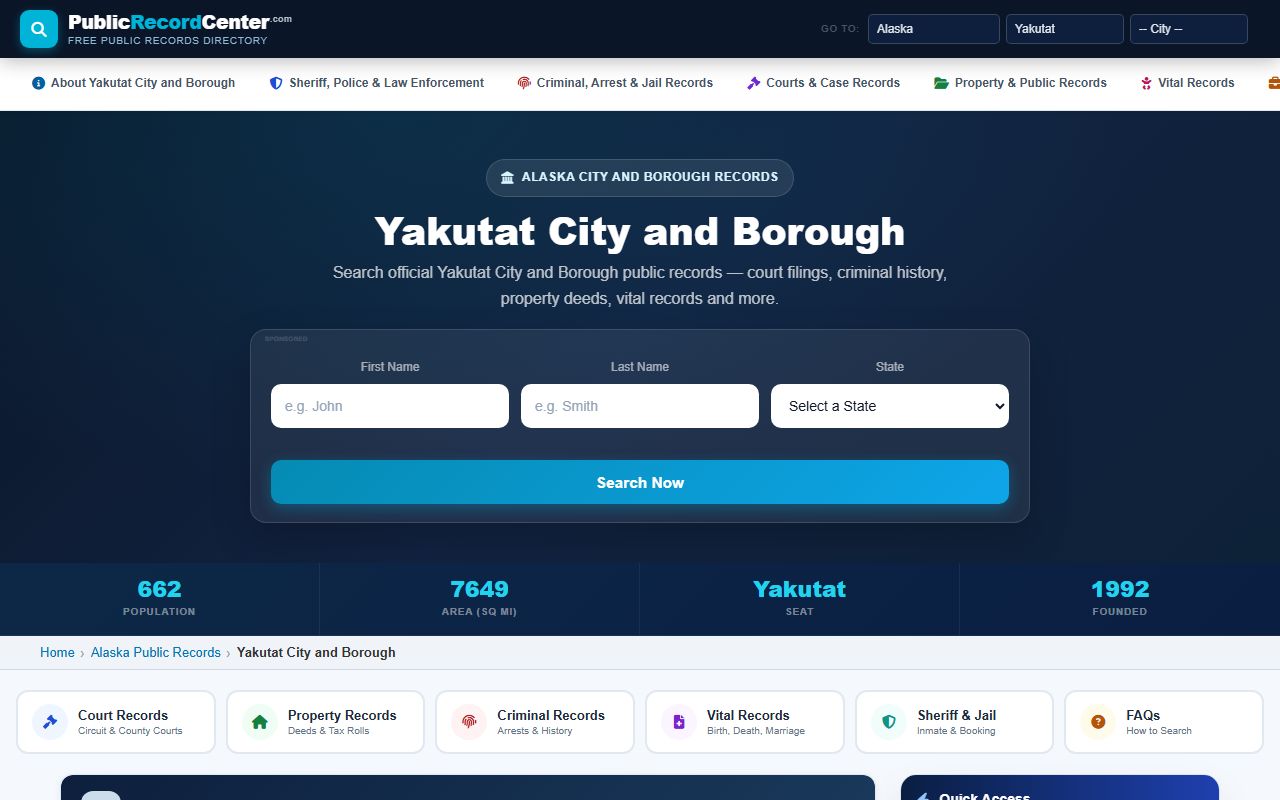 Yakutat City and Borough inmate population public records resource