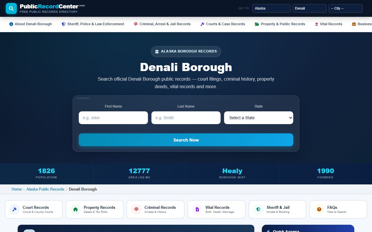 Denali Borough inmate population public records search