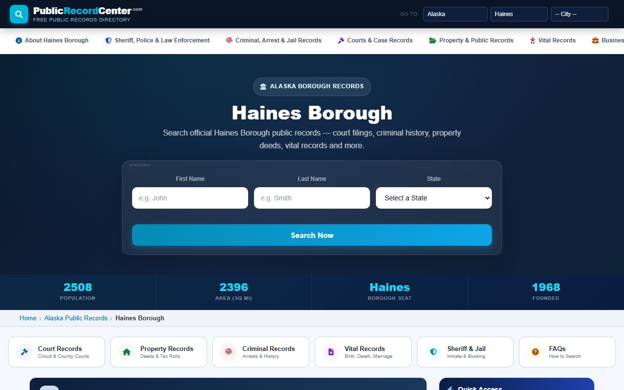 Haines Borough inmate population public records search