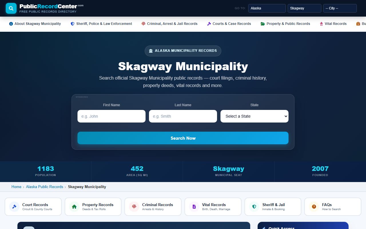 Skagway Municipality inmate population public records resource