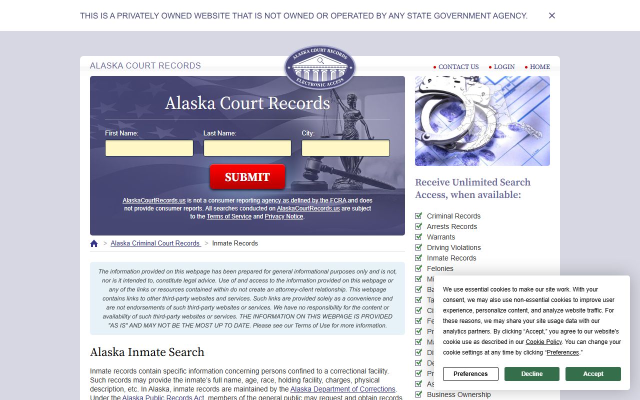 Haines Borough inmate population court records access