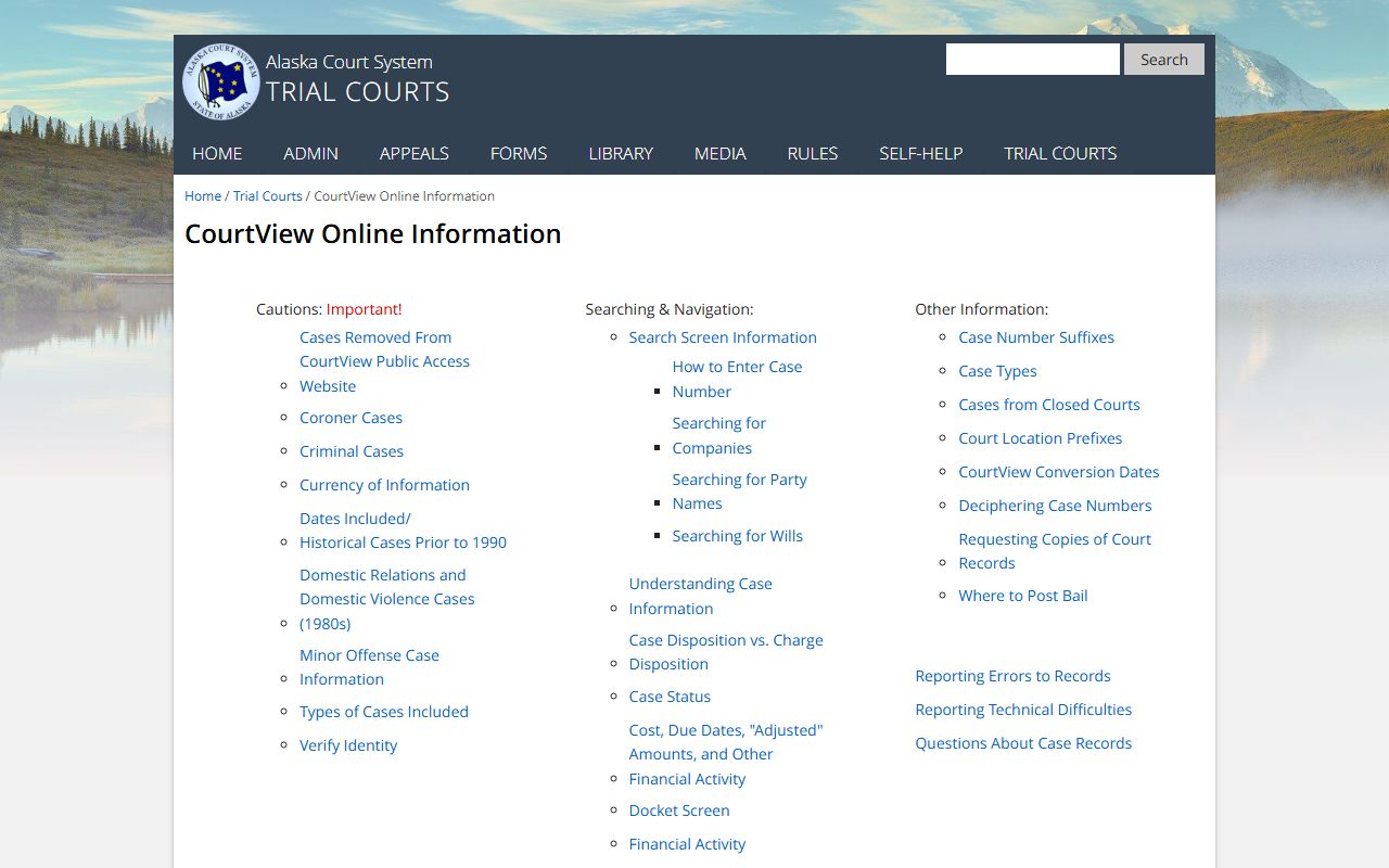 Alaska inmate population CourtView online case search system