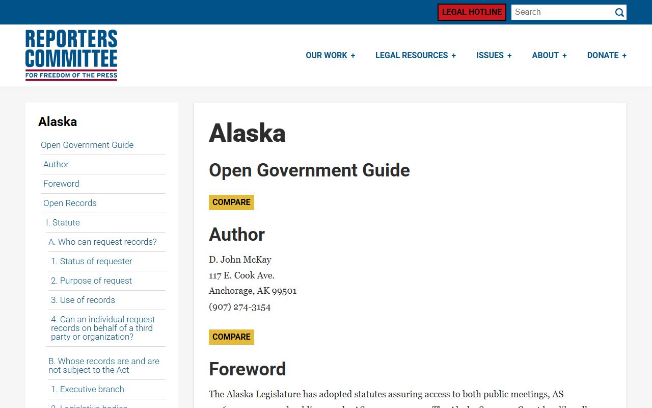 Alaska inmate population reporters committee open government guide
